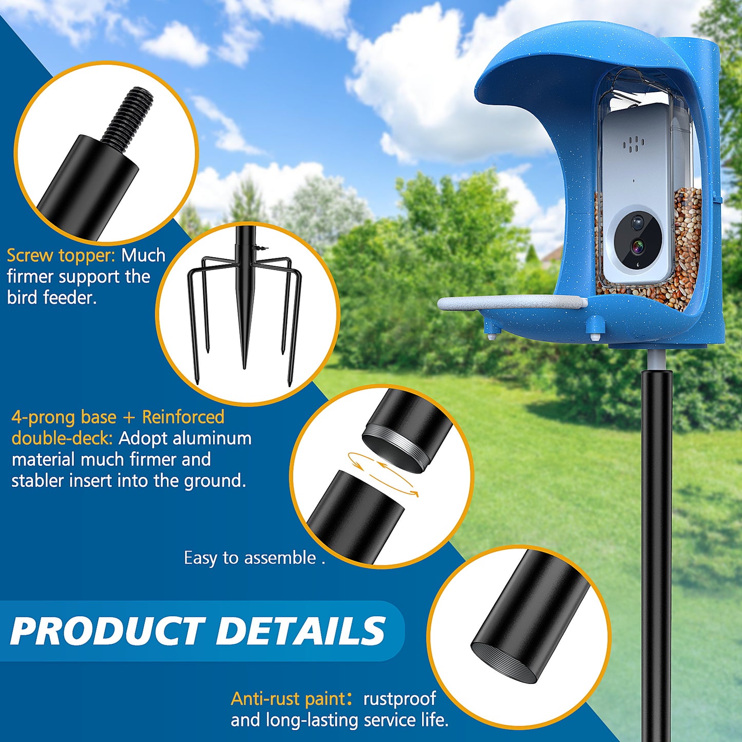 Birdock Adjustable 607 Bird Feeder Pole Mount Kit for Outdoor