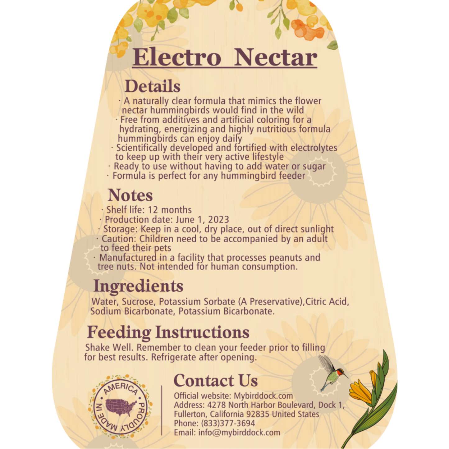 Birdock Electro Nectar Hummingbird Food